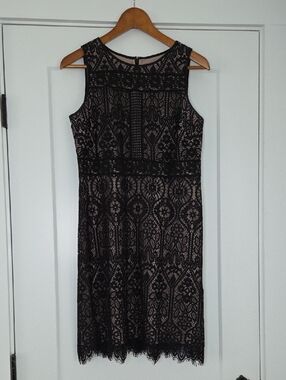 LOFT Black Lace Sheath Dress Nude Lining Sleeveless Cocktail Dress Size 8